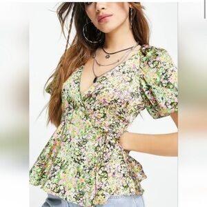 Topshop floral wrap blouse
